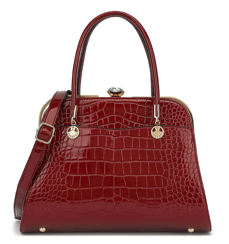 AB403 Patent Leather Crocodile and Diamonds Satchel