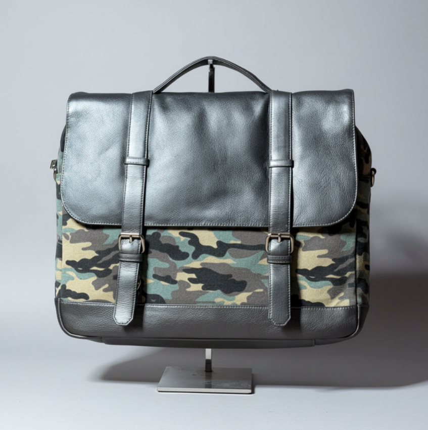 SS38 buffed Cow with camouflage canvas modern briefcase free shipping within the USA