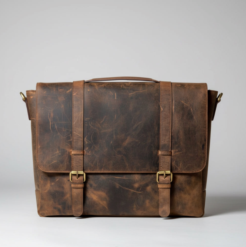 SS41 antique buffed Cow flap front briefcase free shipping within the USA
