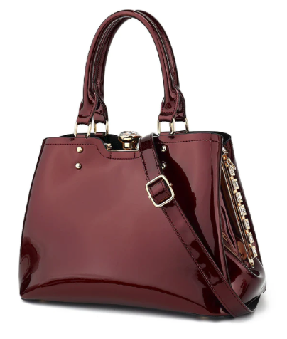 AB408 Patent Leather Crystal Rim Satchel