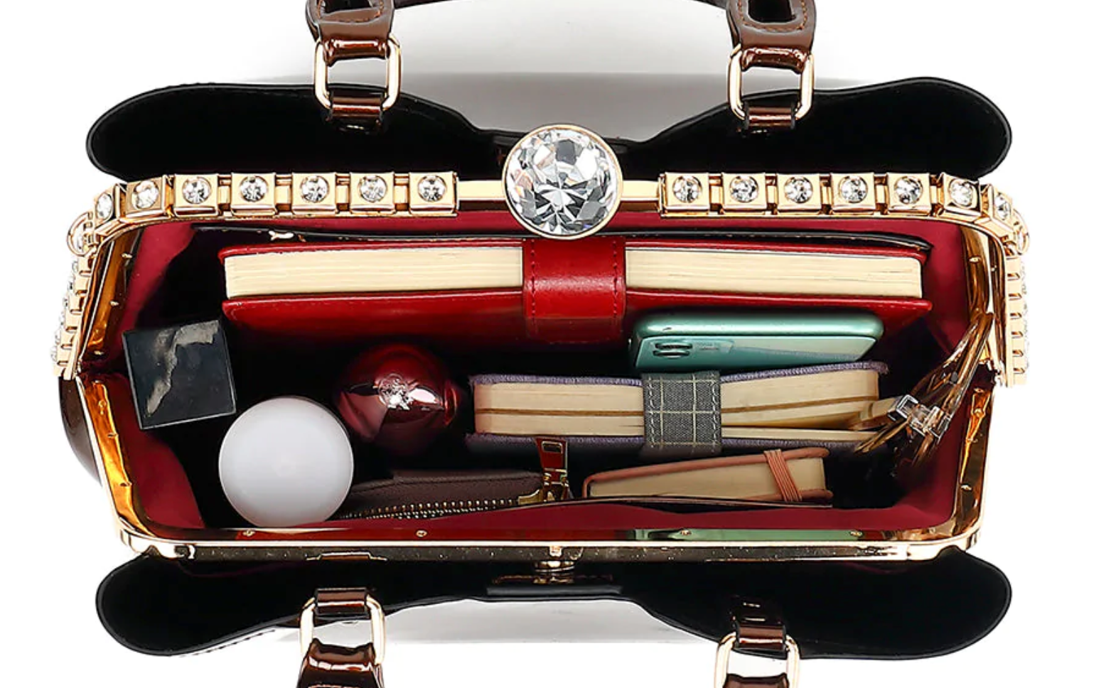 AB408 Patent Leather Crystal Rim Satchel